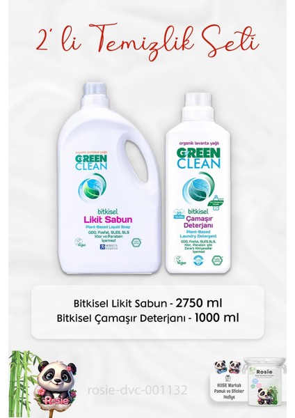 Green Clean Bitkisel Likit Sabun 2750 Ml, Çamaşır Deterjanı 1 Lt ve Rosıe