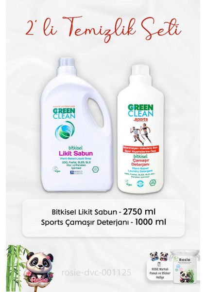 Green Clean Bitkisel Likit Sabun 2750 Ml, Sports Çamaşır Deterjanı 1 Lt ve Rosıe