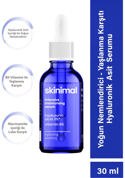 B5 Vitamini Içeren Cilt Nemlendirici Hyaluronik Asit Serumu %3 30ML