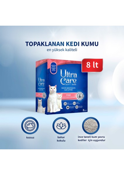 Ultra Care Fine Ince Taneli Topaklanan Kedi Kumu 8 Lt