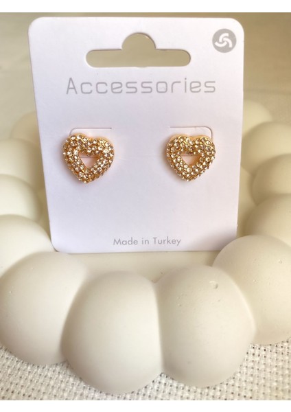 Kadın Küpe Taşlı Kalp Küpe