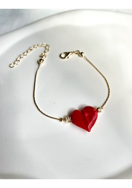 Kadın Bileklik Kırmızı Kalp Bileklik