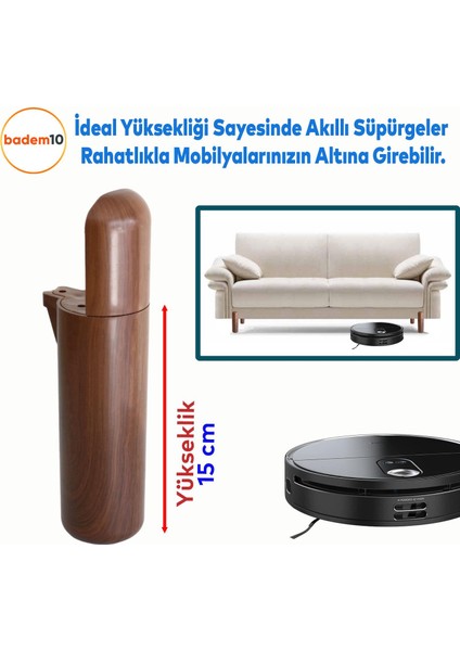 Kapsül Mobilya Kanepe Tv Ünitesi Koltuk Ayağı Baza Ayakları Ahşap Desenli Kahverengi Ceviz 15 cm