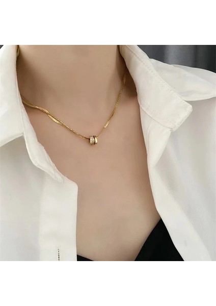 Kadın Çelik Kolye 2'li Italyan Kemik Zincir Zirkon Taş Halka Kolye fiyatları