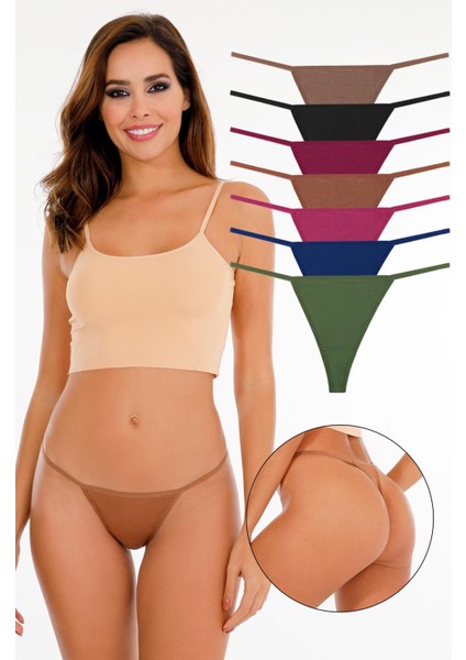 Kadın Ipli Brazilian Tanga 7'li Külot Set Karışık Renkler KTS3022