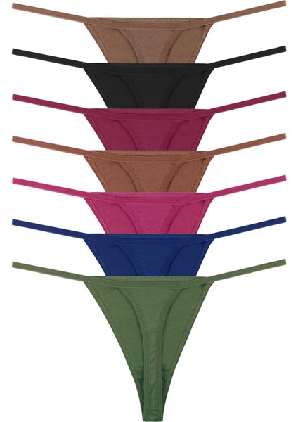 Kadın Ipli Brazilian Tanga 7'li Külot Set Karışık Renkler KTS3022