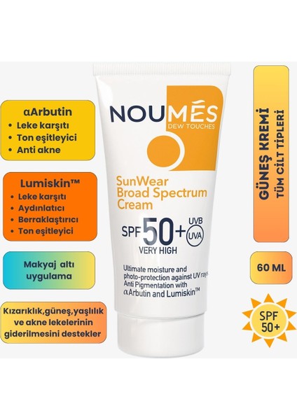 Spf 50+ Leke Karşıtı, Aydınlatıcı, Ton Eşitleyici, Akne Karşıtı, Nemlendirici Güneş Kremi 60 ml