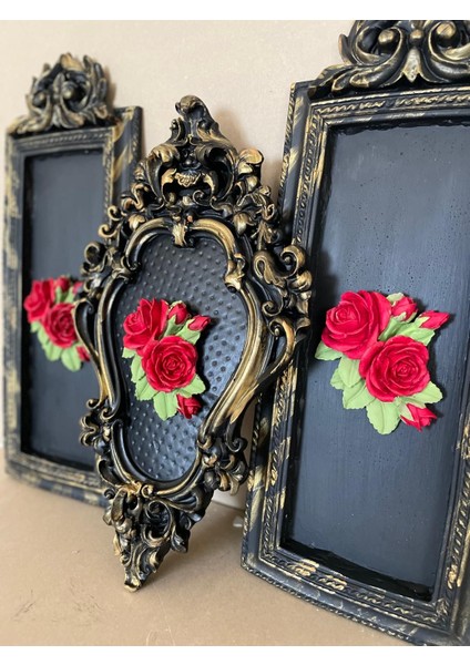 Siyah Gül Detaylı 3 Lü Tablo Set fiyatları