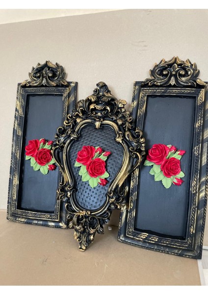 Siyah Gül Detaylı 3 Lü Tablo Set modelleri