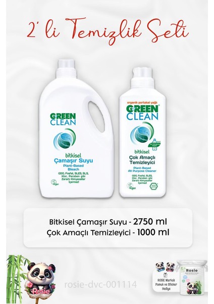 Green Clean Çamaşır Suyu 2750 Ml, Çok Amaçlı Temizleyici 1 Lt ve Rosıe