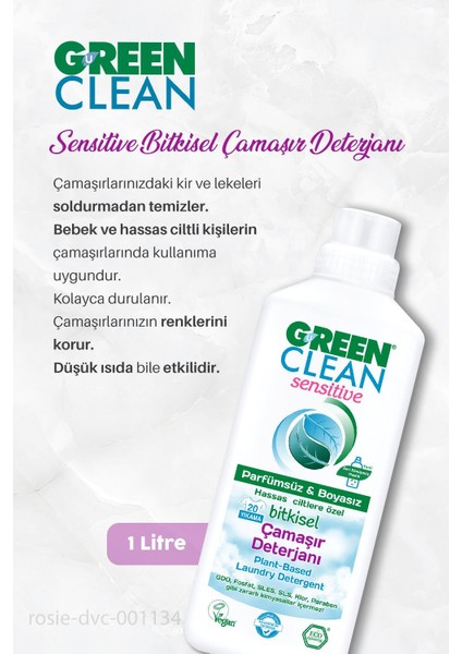 Green Clean Çamaşır Yumuşatıcı 2750 Ml, Sensitive Çamaşır Deterjanı 1lt  ve Rosıe