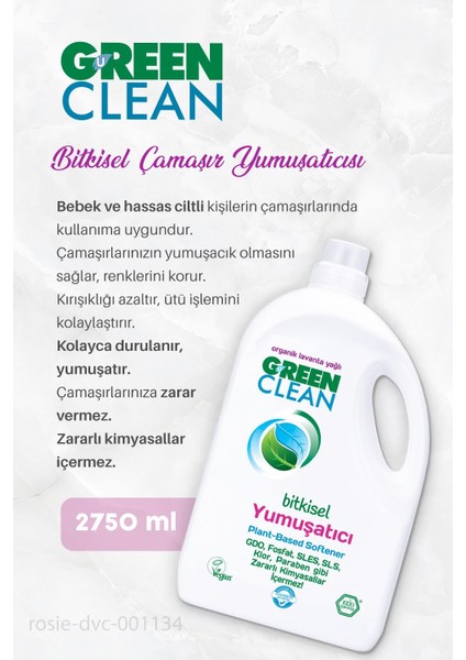 Green Clean Çamaşır Yumuşatıcı 2750 Ml, Sensitive Çamaşır Deterjanı 1lt  ve Rosıe