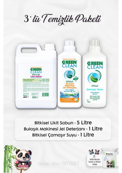 Likit Sabun 5 Lt, Çamaşır Suyu 1 Lt, Bulaşık Makinesi Deterjanı 1 Lt ve Rosıe