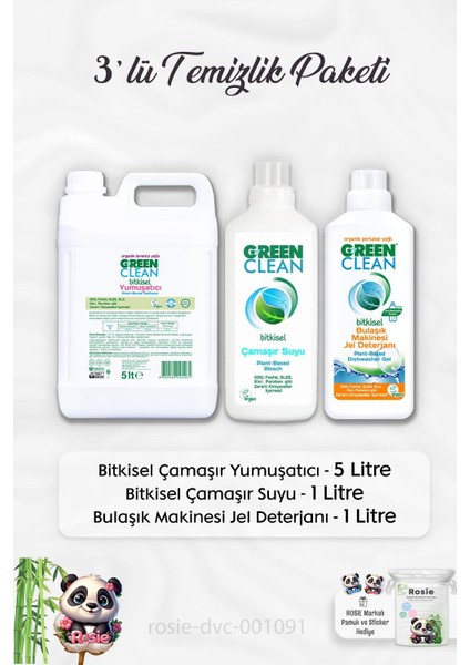 Green Clean Yumuşatıcı 5 Lt, Çamaşır Suyu 1 Lt, B.makinesi Deterjanı ve Rosıe