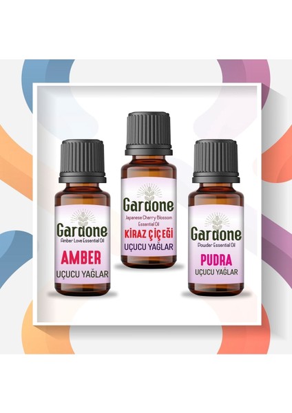 Amber + Kiraz + Pudra (Oda Kokusu Aroma Terapi Buhurdanlık/difüzör Yağı) 3 Adet x 10 ml