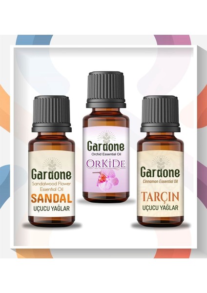 Sandal + Orkide + Tarçın (Oda Kokusu Aroma Terapi Buhurdanlık/difüzör Yağı) 3 Adet x 10 mll