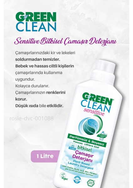 Green Clean Bitkisel Çamaşır Yumuşatıcı 5 Lt, Çamaşır Deterjanı 1 Lt, Çamaşır Suyu 1lt ve Rosıe