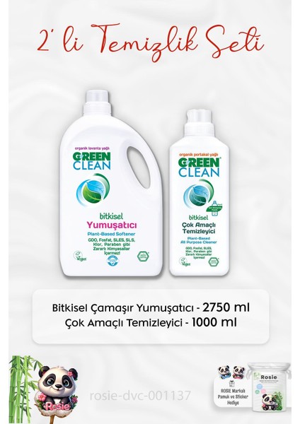 Green Clean Çamaşır Yumuşatıcı 2750 Ml, Çok Amaçlı Temizleyici 1 Lt ve Rosıe