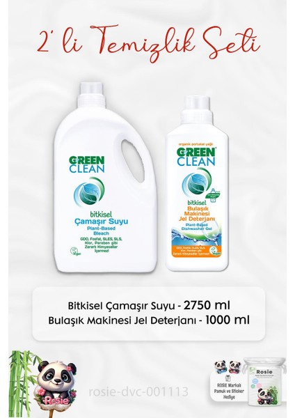 Green Clean Çamaşır Suyu 2750 Ml, B.makinesi Jel Deterjanı 1 Lt ve Rosıe