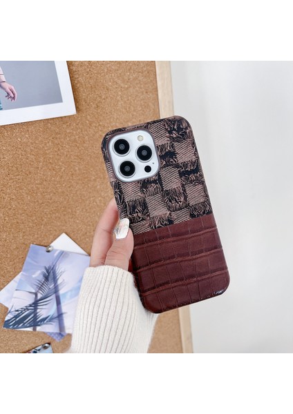 iPhone 13 Pro Timsah Doku Ekleme Retro Pu Deri+Pc Telefon Kapağı (Yurt Dışından)