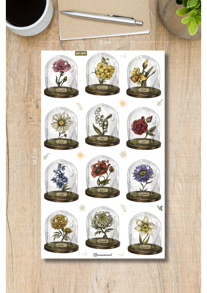 Burak Baskı Tasarım Vintage Birth Flowers Sticker Sayfası , Planlayıcı, Bullet Journal , Çıkartma, Ajanda #S077