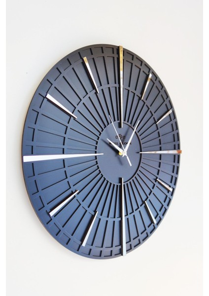 Long Line Dekoratif Duvar Saati Siyah & Gümüş 37 x 37 cm Sessiz Mekanizma modelleri