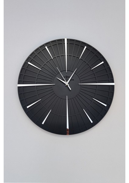Long Line Dekoratif Duvar Saati Siyah & Gümüş 37 x 37 cm Sessiz Mekanizma fırsatları