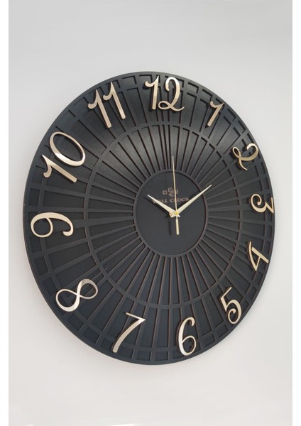 Striped Pattern Siyah & Gold 37 x 37 cm Duvar Saati Sessiz Mekanizma fiyatları
