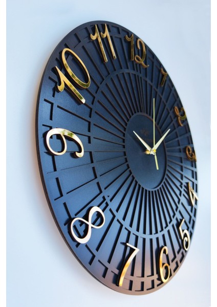 Striped Pattern Siyah & Gold 37 x 37 cm Duvar Saati Sessiz Mekanizma fırsatları