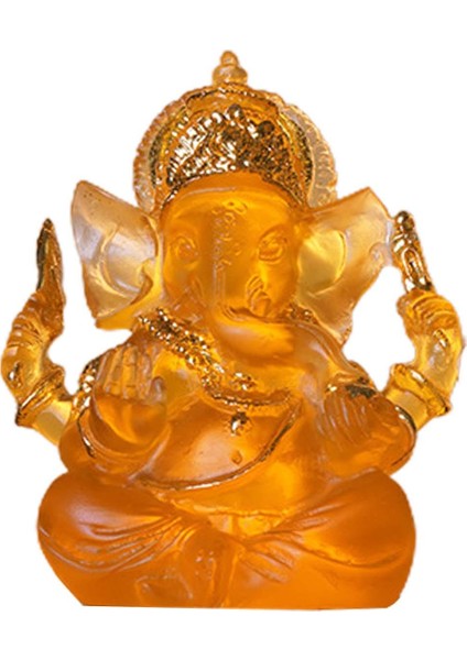 Ganesha Heykeli Fil Buddha Heykeliı Reçine Heykel Süsleri Turuncu 7.6x7.5x8.5cm (Yurt Dışından)