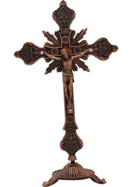 Ayakta Duran Haç 10 Inç Metal Masa Haç Masa Üstü Şapel Ev Dekor Antika Kırmızı (Yurt Dışından)