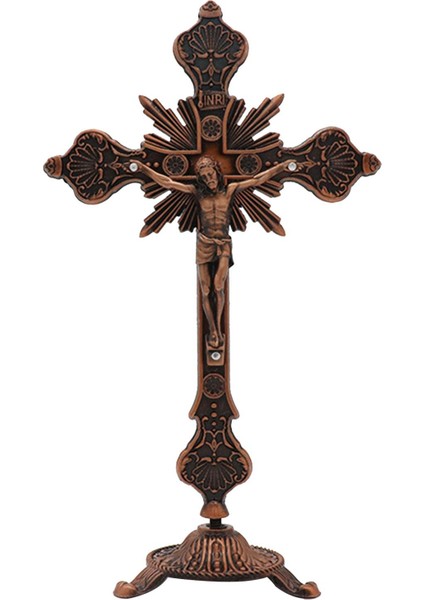 Ayakta Duran Haç 10 Inç Metal Masa Haç Masa Üstü Şapel Ev Dekor Antika Kırmızı (Yurt Dışından) modelleri