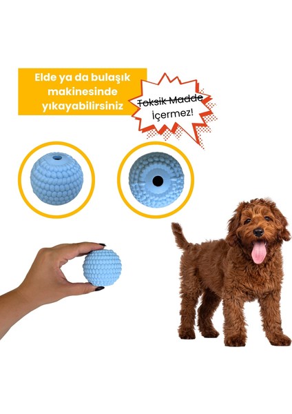 Doğal Kauçuk Köpek Isırma Topu Açık Mavi Renkli Içine Ödül Maması Saklanabilen Köpek Oyuncağı Toksik Madde Içermez
