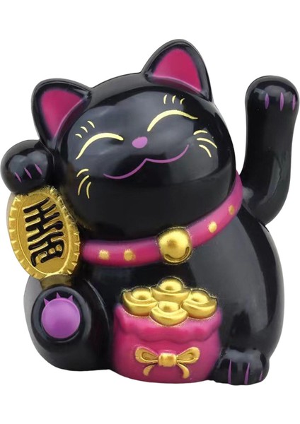 Güzel Şanslı Kedi Sallayarak Kol Ofis Raf Dekorasyonu Için Küçük Kedi Figürleri Siyah (Yurt Dışından)