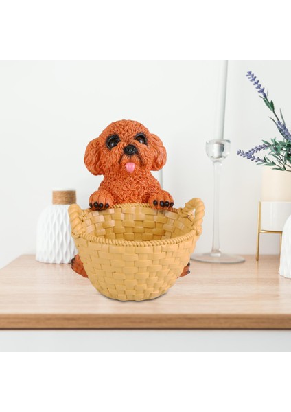 Kafe Dekorasyon Girişi Için Sepet Masası Yavrusu Figürin Depolama ile Köpek Heykeli Kahverengi (Yurt Dışından) modelleri
