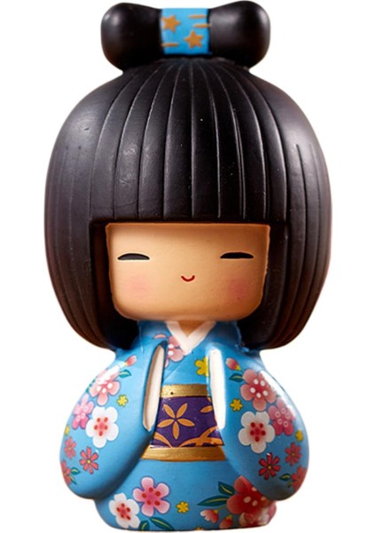 Reçine Kokeshi Doll Ev Accent Masaüstü Dekor Için Güzel Renk Heykel Mavi (Yurt Dışından) fiyatları