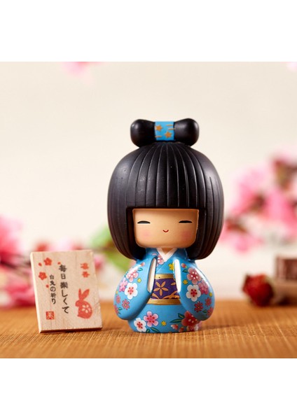 Reçine Kokeshi Doll Ev Accent Masaüstü Dekor Için Güzel Renk Heykel Mavi (Yurt Dışından) modelleri