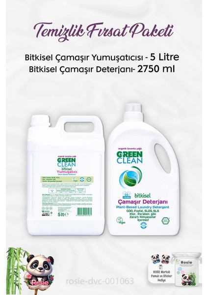 Bitkisel Sıvı Çamaşır Deterjanı 2750 Ml, Çamaşır Yumuşatıcısı 5 Lt ve Rosıe