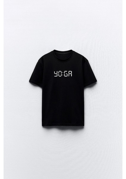 Yoga Yazı Baskılı Siyah Kadın T-Shirt