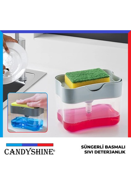 Candy Shine Pompalı Sıvı Sabunluk Sıvı Deterjanlık Pompalı Sünger Hazneli Sıvı Sabun Dispenseri 385ML