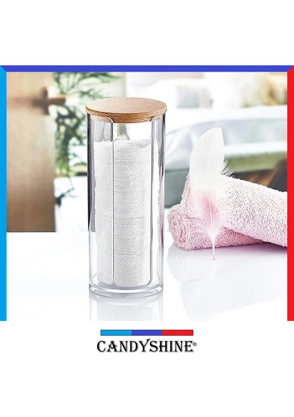 Candy Shine Ahşap Kapak Disk Pamukluk Organizer Modern Disk Pamuk Düzenleyici Şık Pamukluk 1 Adet