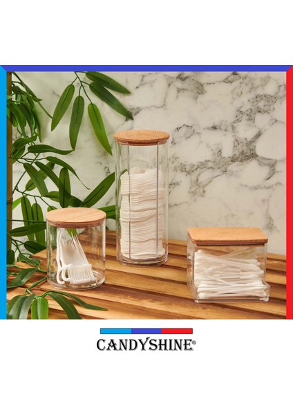 Candy Shine Ahşap Kapak Disk Pamukluk Organizer Modern Disk Pamuk Düzenleyici Şık Pamukluk 1 Adet