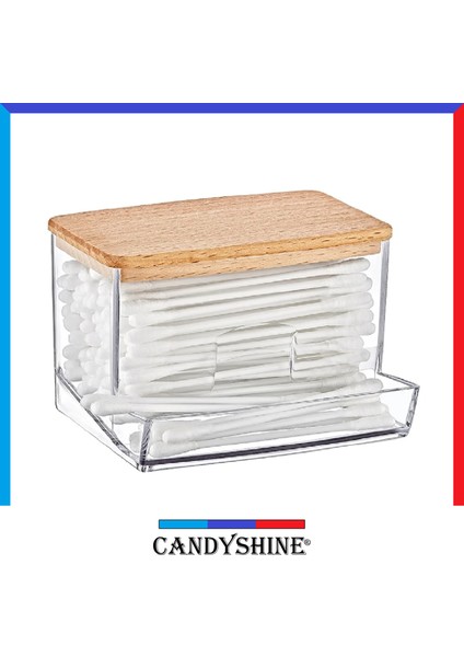 Candy Shine Ahşap Kapak Pamuklu Çubuk Organizer Modern Pamuklu Çubuk Düzenleyici Şık Pamukluk 1 Adet