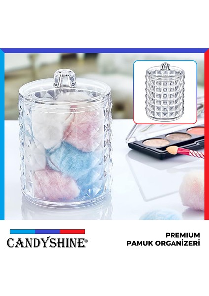 Candy Shine Diamond Premium Lüx Silindir Pamuk Organizeri Modern Lüx Makyaj Kozmetik Düzenleyici Şık Organizer