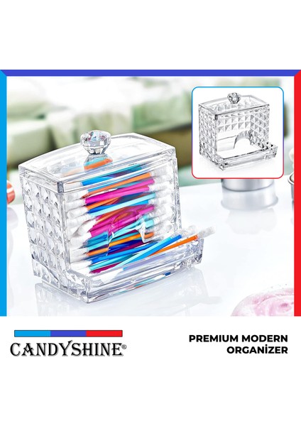 Candy Shine Diamond Premium Pamuklu Çubuk Organizer Modern Kozmetik Düzenleyici Şık Pamukluk Makyaj Organizer