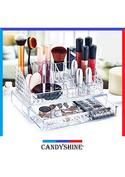 Candy Shine Diamond Premium 1 Çekmeceli Makyaj Organizeri Modern 1 Çekmeceli Kozmetik Düzenleyici Şık Organizer