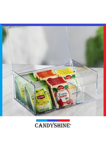 CandyShine Çay Kutusu 6 Bölmeli Kapaklı Poşet Bitki Çayı Saklama Kabı