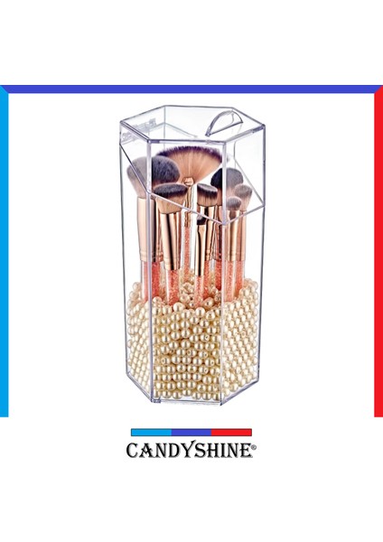 Candy Shine Diamond Premium Kapaklı Altıgen Mika Makyaj Fırçası Düzenleyici Organizer Takı Mücevher Kutusu