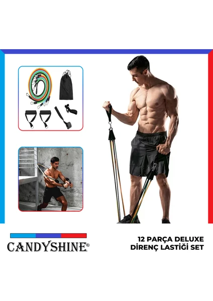 Candy Shine CandyShine 12 Parça Deluxe Profesyonel Direnç Lastiği Seti Latex Premium Kalite Fitness Kondisyon Direnç Lastik