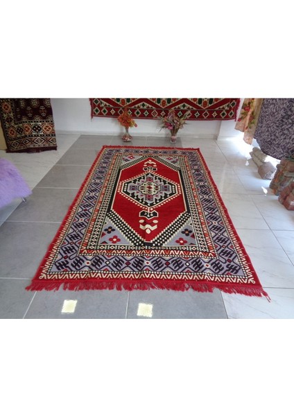 Düz Saçak Kırmızılı Anadolu Motifli Kilim, Kaliteli, Yıkanabilir, Kolay Temizlenen, Sıfır, Kilim 24